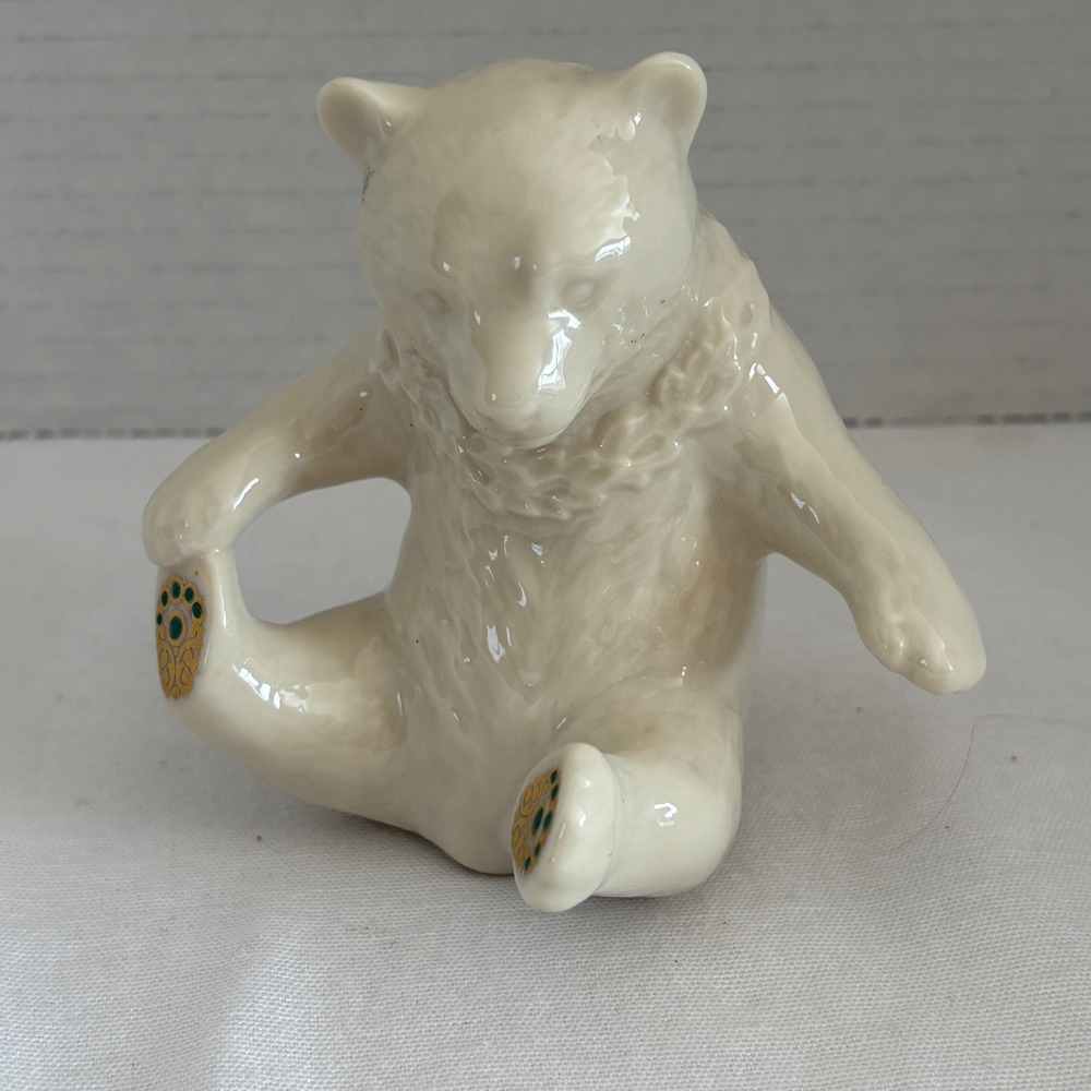 Lenox China Jewels Collection Bear Figurine Sitting Porcelain‎ Gold Green